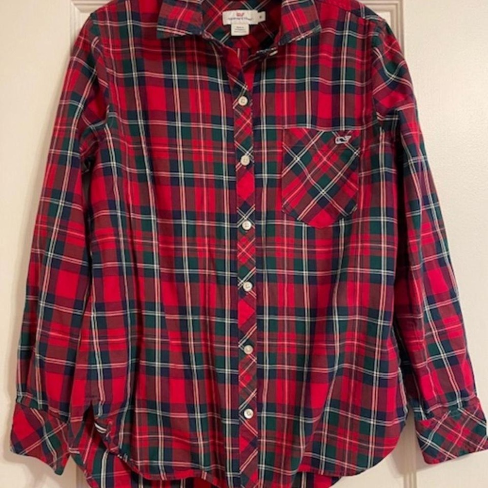 MARINE LAYER Red Plaid Boyfriend Vintage Americana Button Down Shirt Medium M
